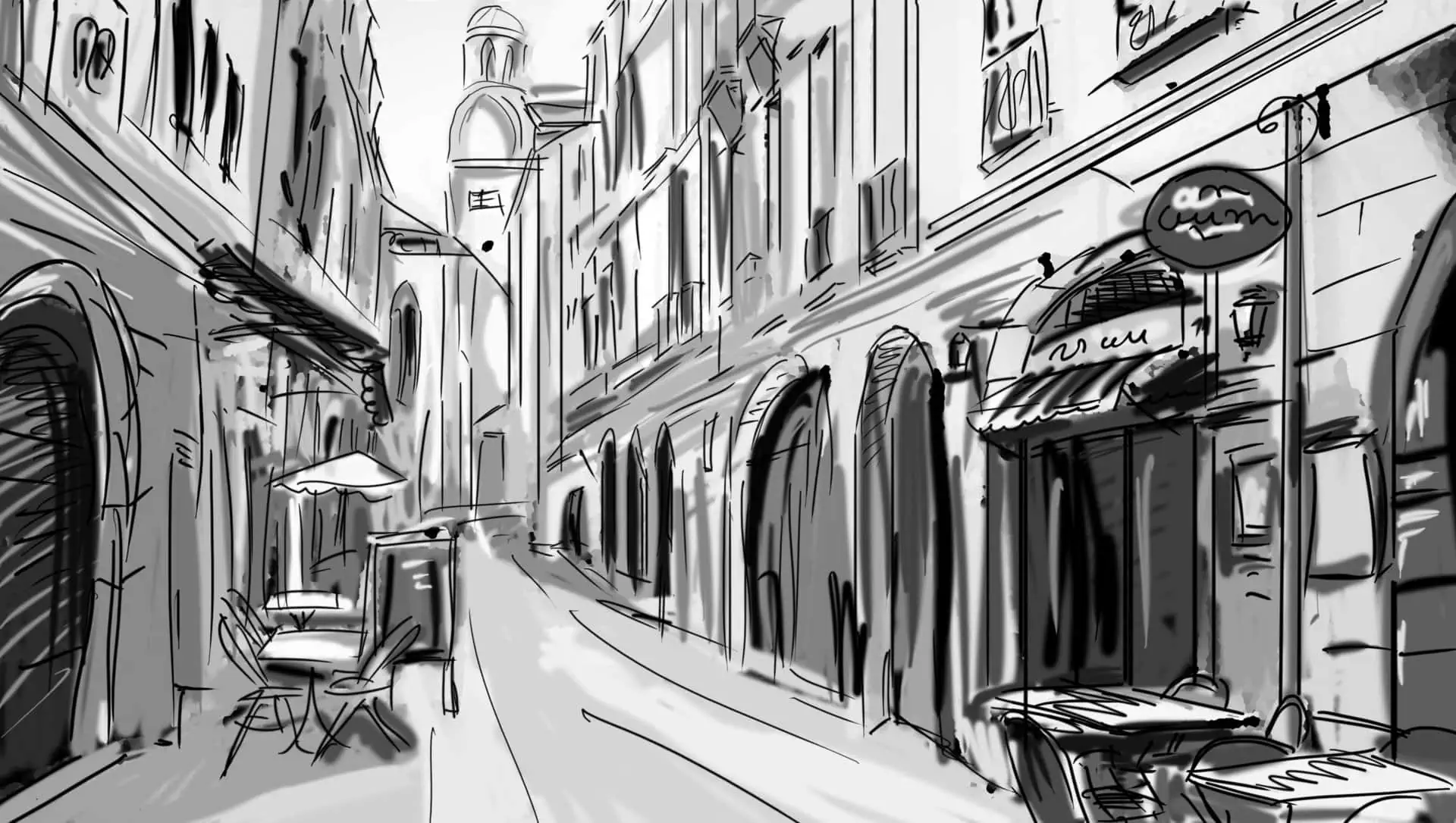 old town illustration sketch