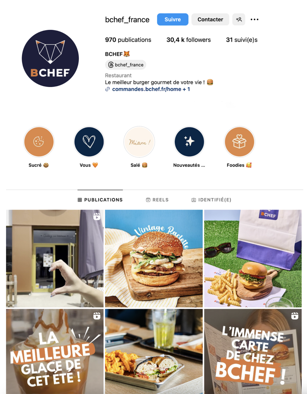 La page Instagram de la franchise BCHEF.