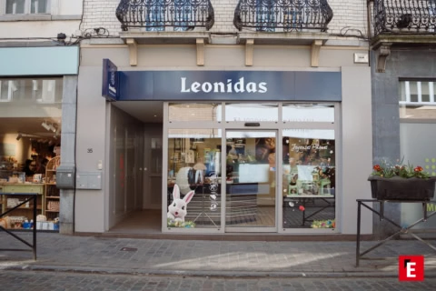 leonidas chocolate storefront with easter window display
