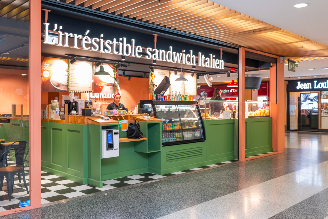 Devanture d'une franchise Lunicco vue depuis l'intérieur d'un centre commercial