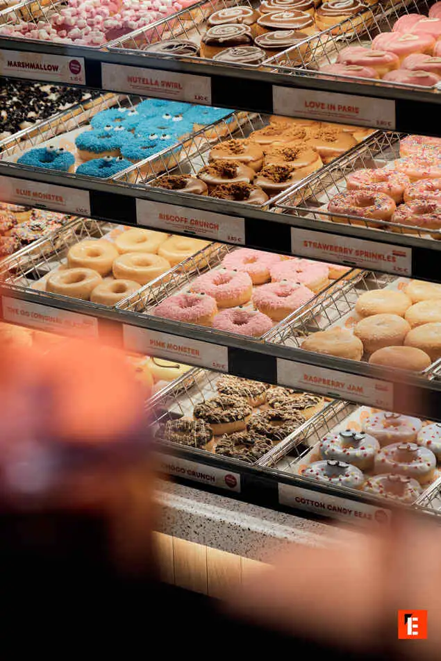 Vitrine avec pleins de sorte de dunuts