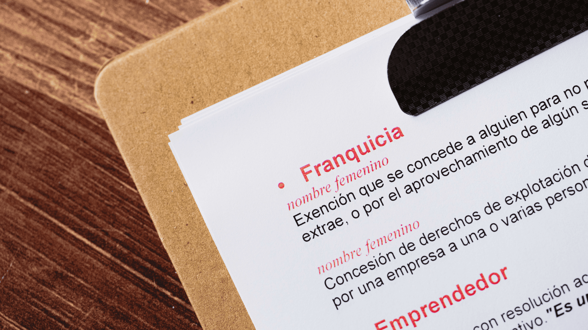 hoja donde aparece la palabra franquicia