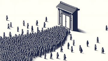 ilustración personas frente a una puerta