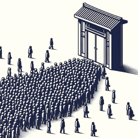 ilustración personas frente a una puerta