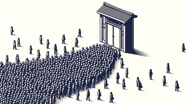 ilustración personas frente a una puerta