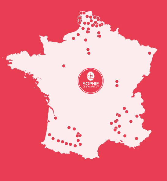une carte de france sur fond rose pour illustrer le développement de sophie lebreuilly