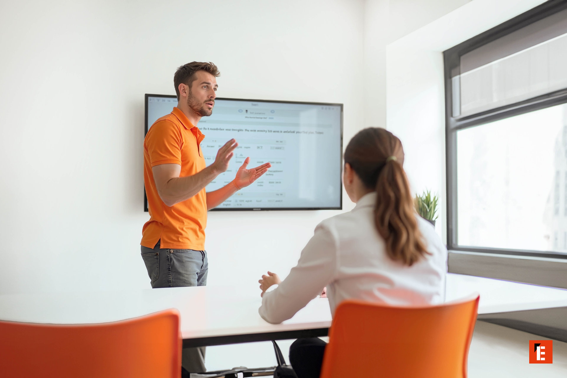 Hombre presentando en una sala de reuniones