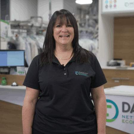 Annie Beaudoin, Daoust franchisee, posing for her interview