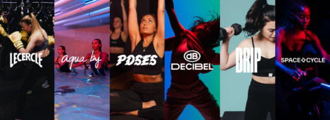 collage fitness féminin : boxe, aqua, yoga et cycling