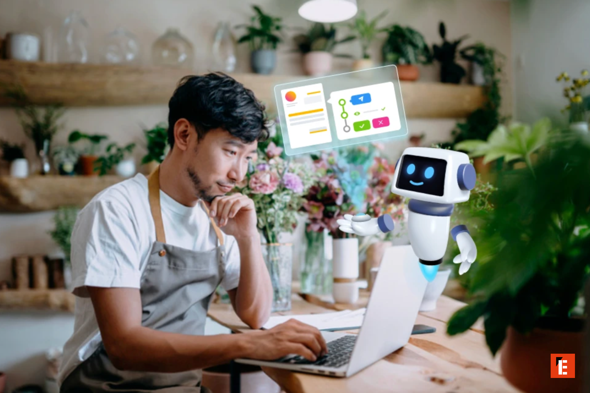 Un homme interagissant avec un robot assisté virtuel.