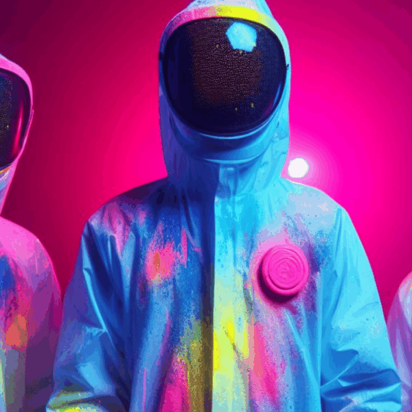 personas con traje de plástico y pintura