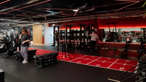 red turf training zone in modern gym