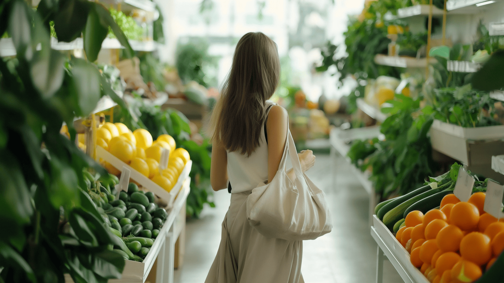 mujer con bolso comprando comida