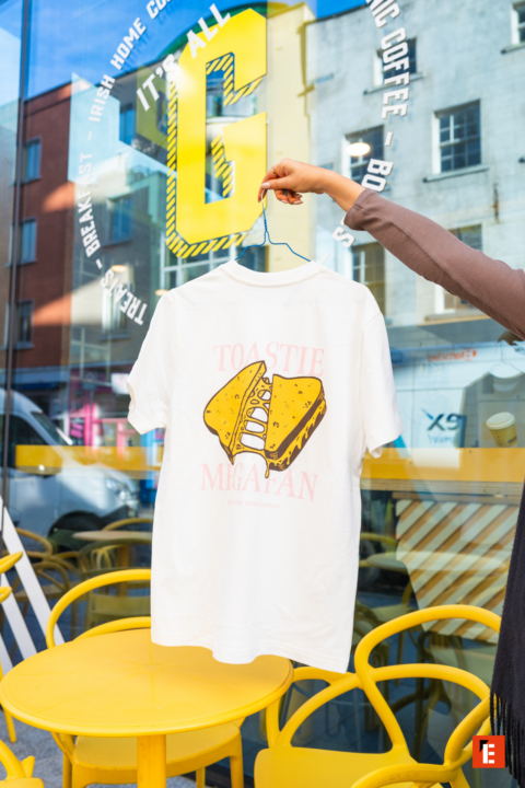 dripping grilled cheese t shirt in sunny cafe