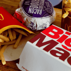 big mac mcdonald's with fries and a bacon burger