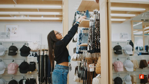 donna sceglie cappelli e accessori in negozio