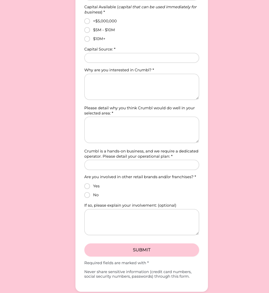 candidature franchise crumbl : capital et plan opérationnel