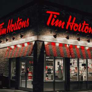 front of a tim hortons' location at night