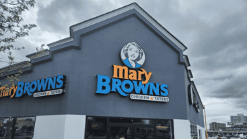 front of mary brown's restaurant in a canadian city