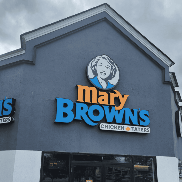 front of mary brown's restaurant in a canadian city