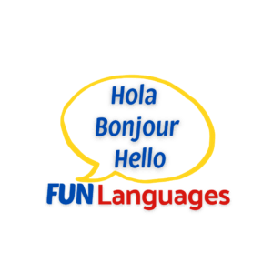 playful multilingual speech bubble logo for language learning