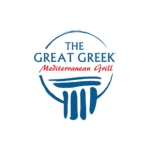 logo von the great greek – mediterraner grill mit blauen säulen