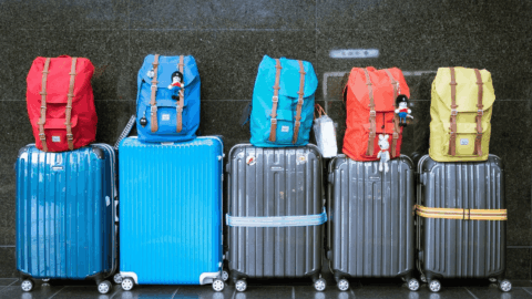 maletas y mochilas coloridas alineadas