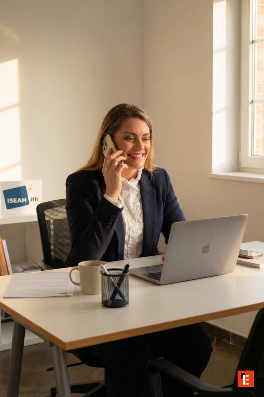 femme daffaires au téléphone dans bureau lumineux