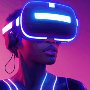 mujer con casco realidad virtual