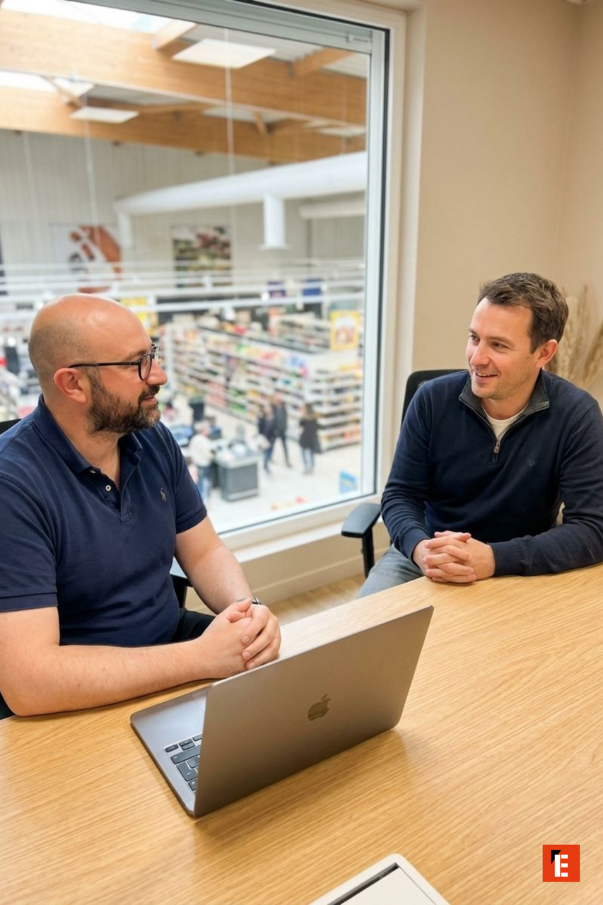 réunion au bureau avec vue sur la vitrine