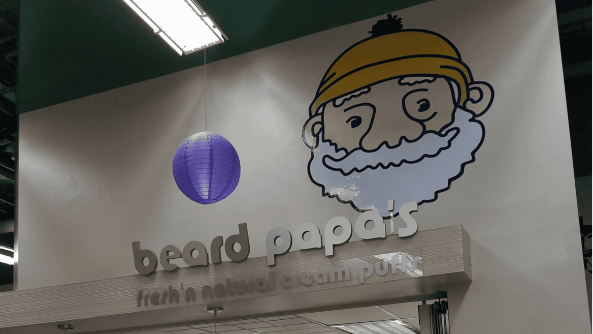 beard papas cream puff kiosk with bearded mascot