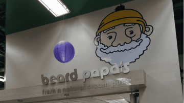 beard papas cream puff kiosk with bearded mascot