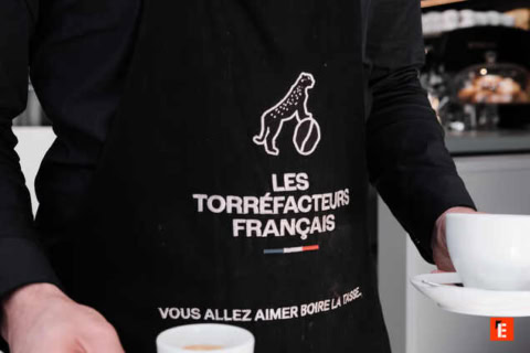 tablier les torréfacteurs français : barista et deux tasses