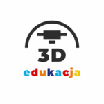 logo 3d edukacja z głowicą drukarki 3d i kolorowym napisem