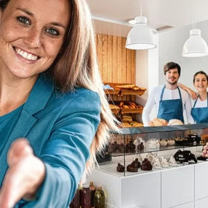 freundliches bäckerei café: team und frische backwaren