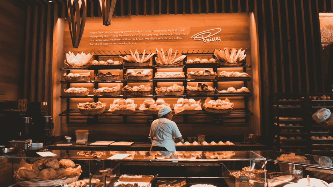 artisanal bakery counter: fresh breads and pastries