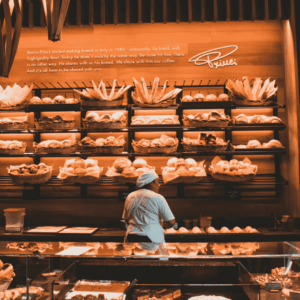 artisanal bakery counter: fresh breads and pastries
