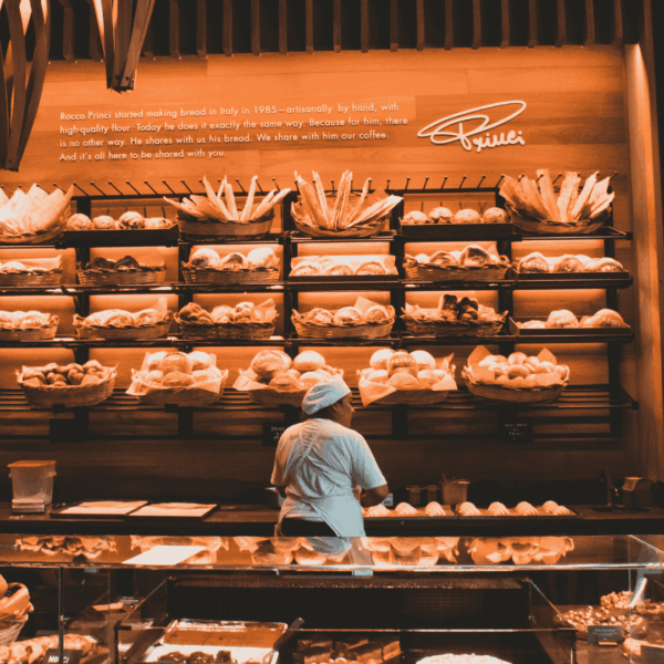 artisanal bakery counter: fresh breads and pastries