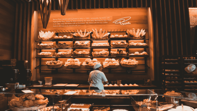 artisanal bakery counter: fresh breads and pastries