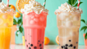 tres batidos boba con crema y perlas de tapioca
