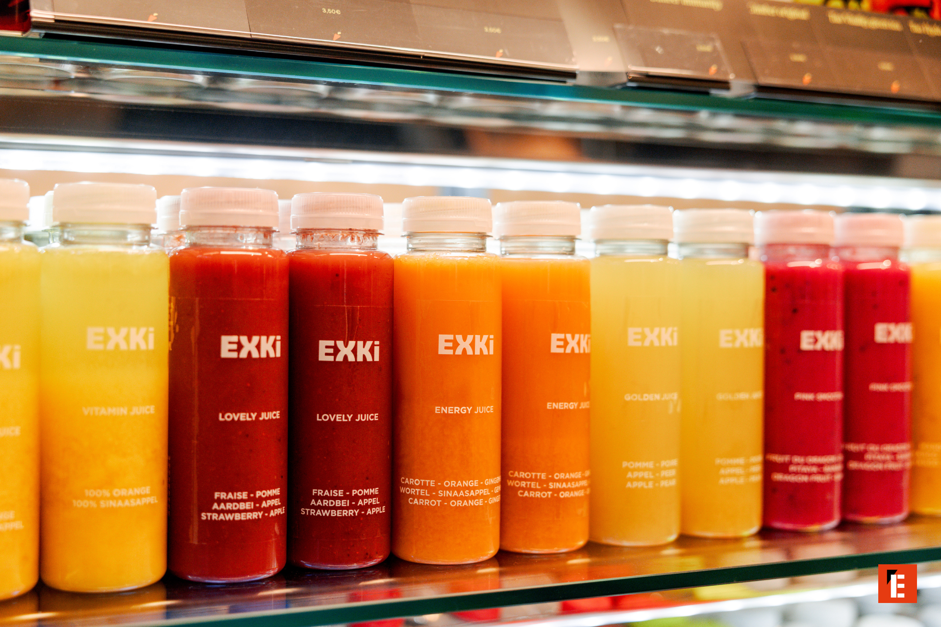 bouteilles exki de jus frais colorés