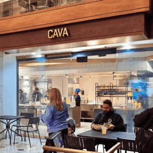 cava restaurant in mall atrium with seating