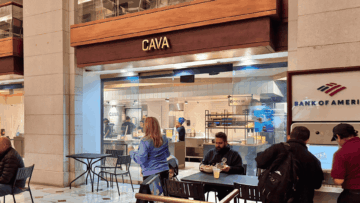 cava restaurant in mall atrium with seating