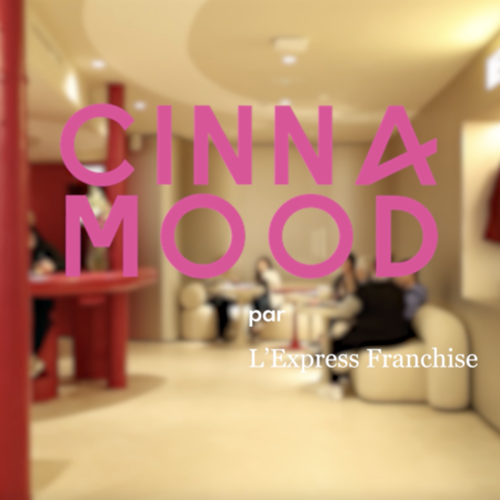 cinnamood pop up lounge with pink logo and red accents
