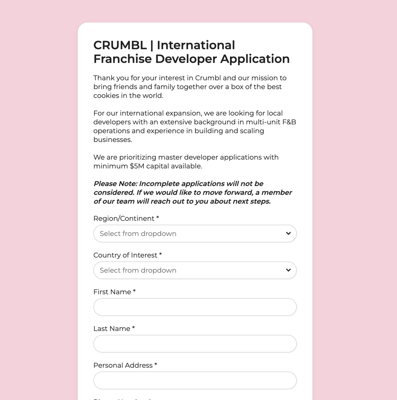 modulo candidatura franchising internazionale crumbl