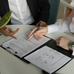gemeinsame vertragsprüfung: hände am dokument