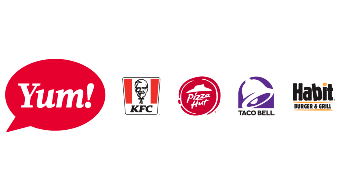 yum!, kfc, pizza hut, taco bell, habit — logos row