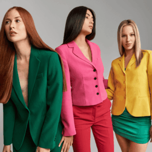 retrato de moda: trío con trajes coloridos