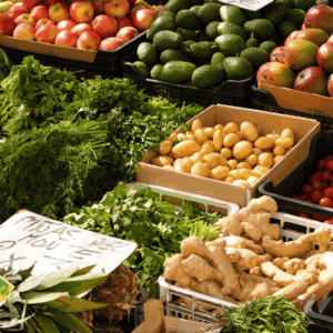 mercado de frutas, verduras y hierbas frescas