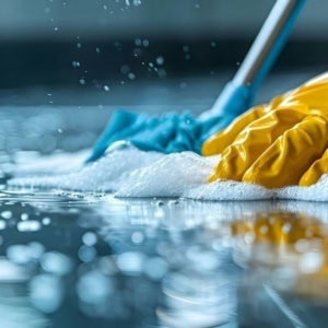 guanto giallo e panno blu in azione